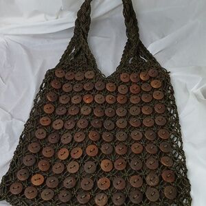 Capelli of New York Brown Handwoven Beaded Crochet Tote